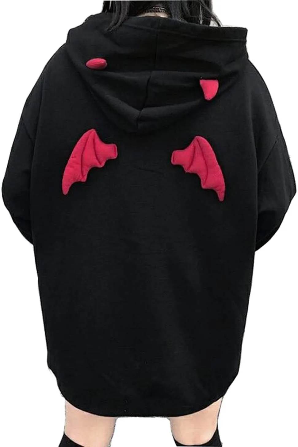 Womens Devil Wing Hoodie Long Sleeve Red Horn Sweatshirt Cute Pullover Tops