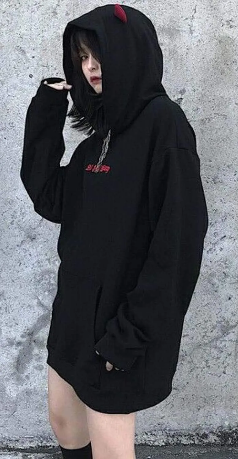 Womens Devil Wing Hoodie Long Sleeve Red Horn Sweatshirt Cute Pullover Tops