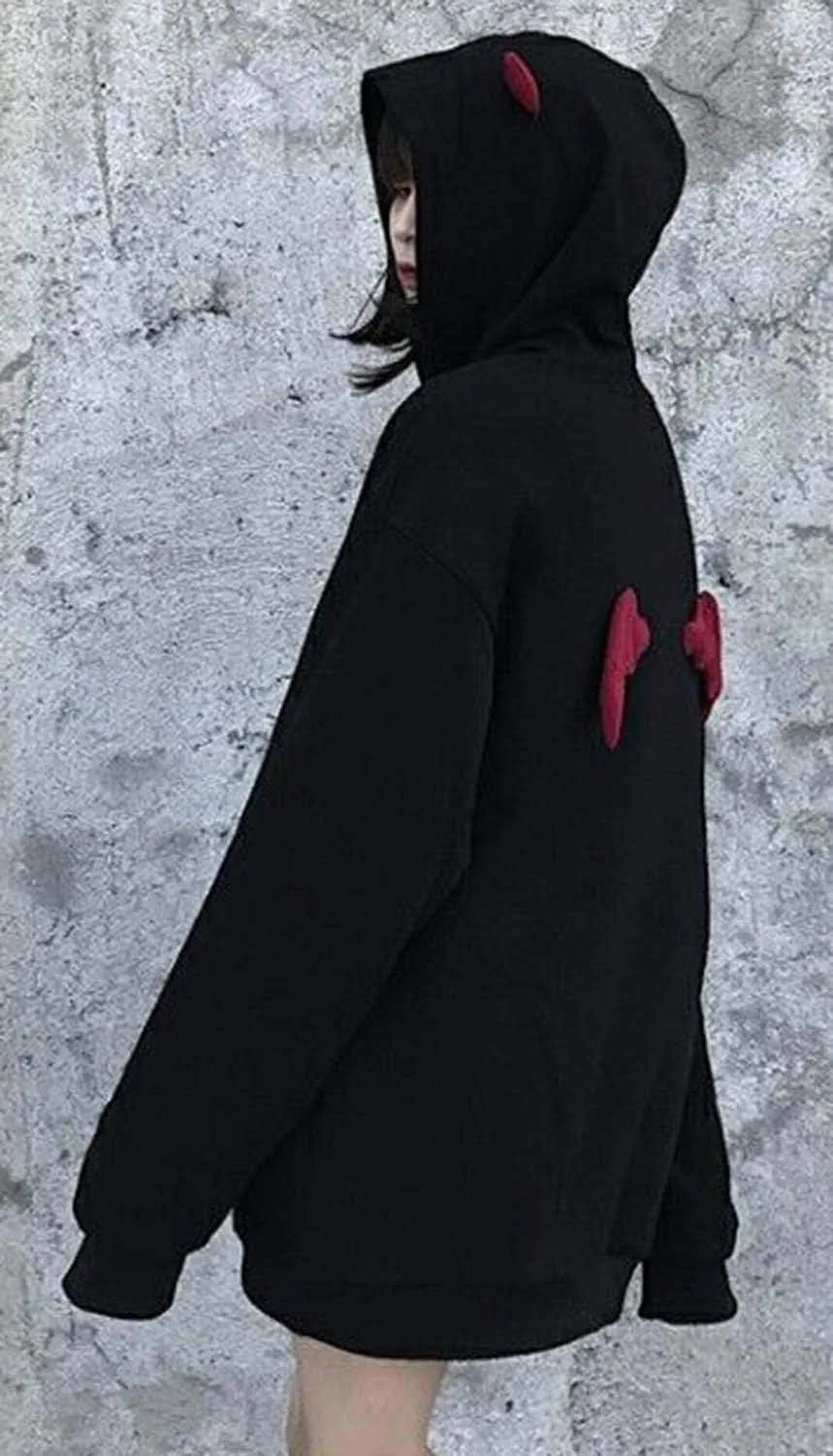 Womens Devil Wing Hoodie Long Sleeve Red Horn Sweatshirt Cute Pullover Tops