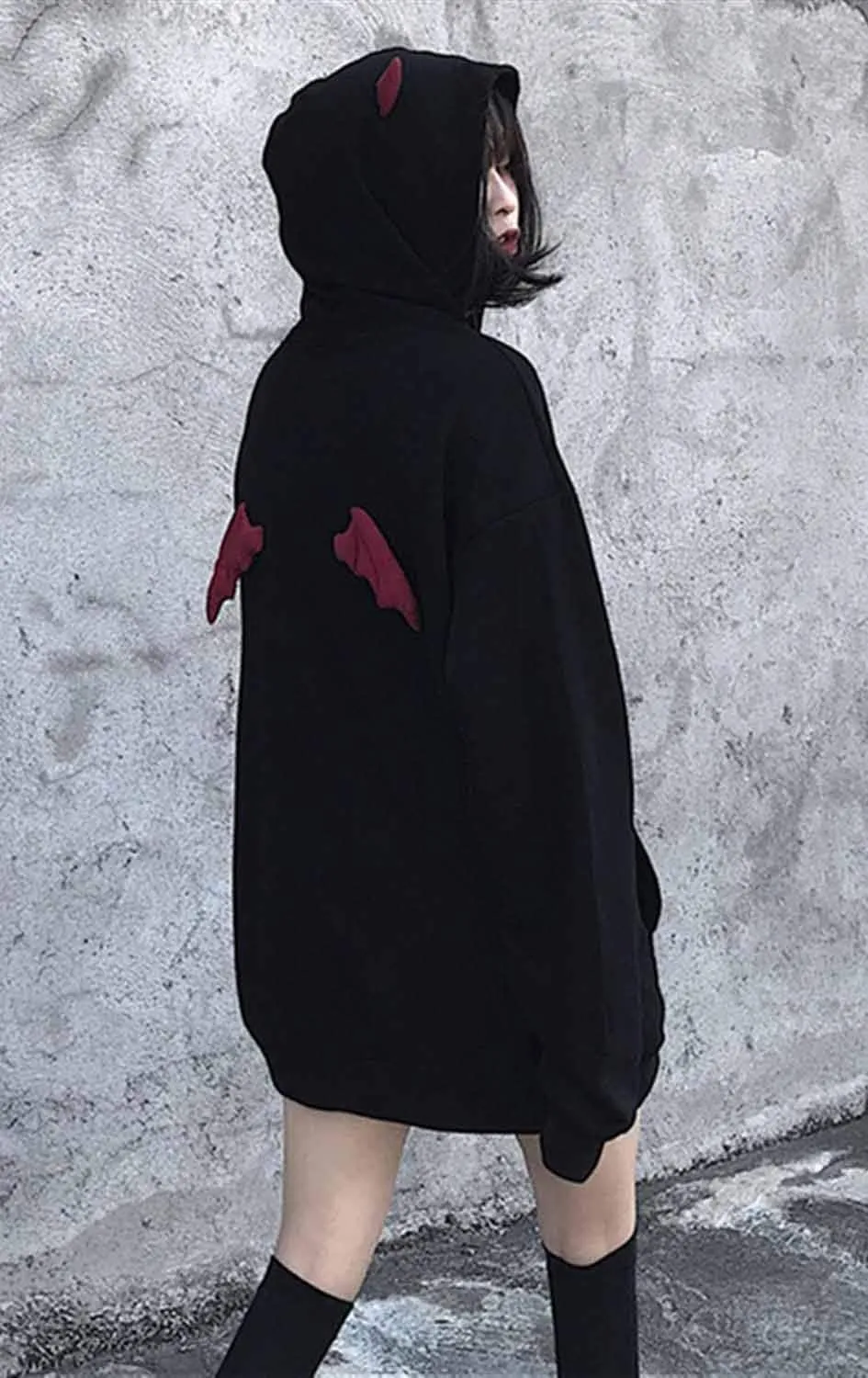Womens Devil Wing Hoodie Long Sleeve Red Horn Sweatshirt Cute Pullover Tops
