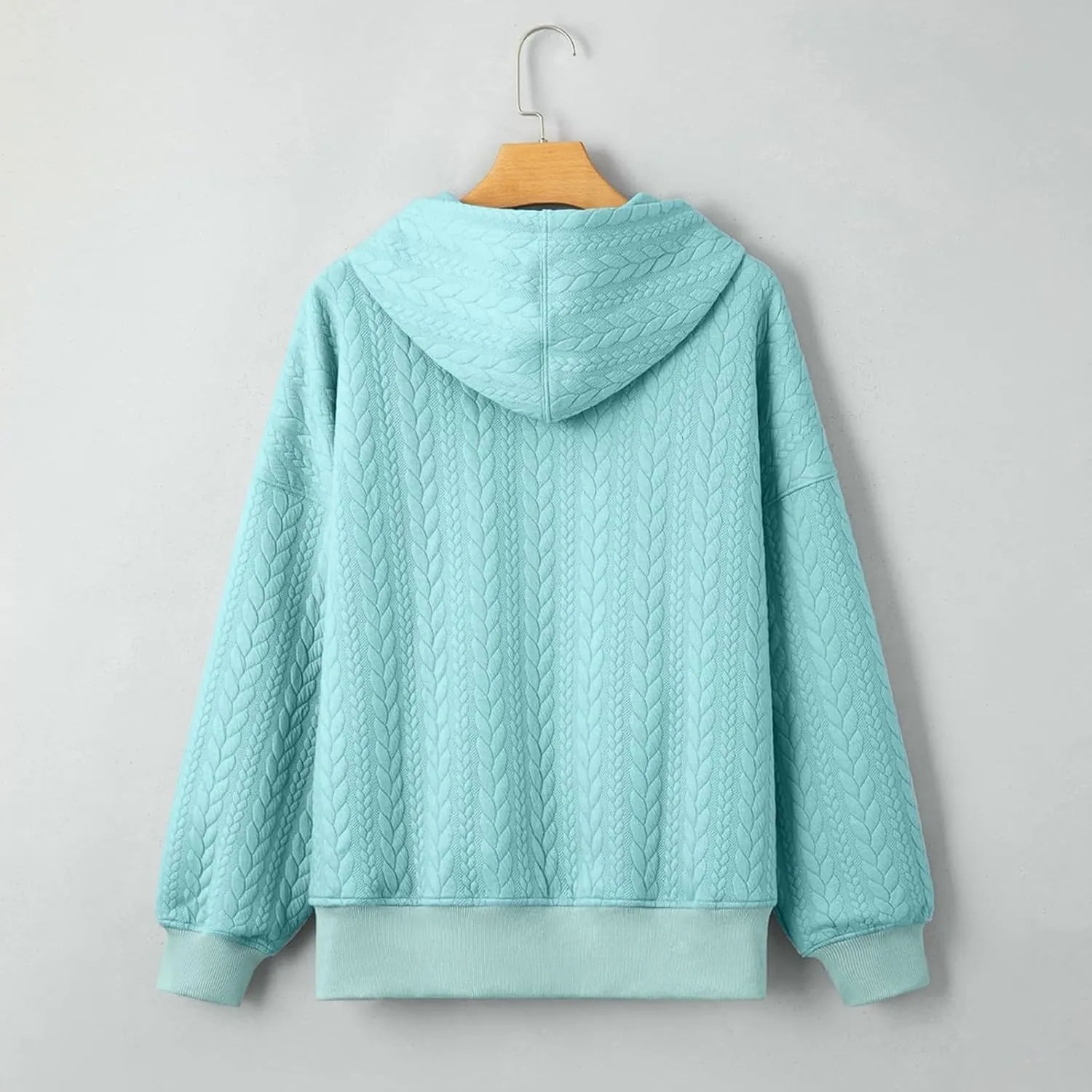 Womens Fall Oversized Hoodie Casual Long Sleeve Drawstring Quilted Pullover Tops Solid Hooded Sweatshirt with Pockets