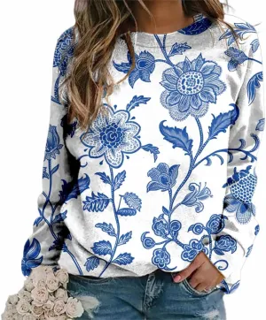 Womens Flower Sweater Fall Graphic Sweatshirts Plus Size Casual Long Sleeve Crewneck Vintage Flower Pullover Tops