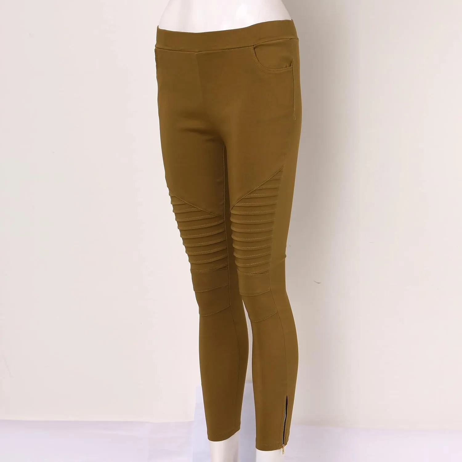 Womens Large Multi Color Fashion Casual Slim Fitting Solid Color Elastic Pants with Pockets Travel Pants for Women