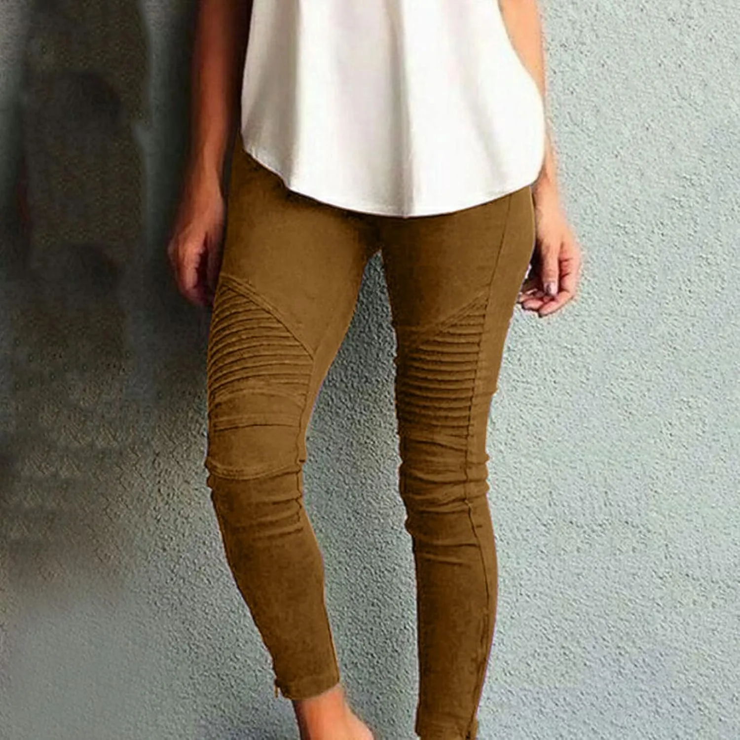 Womens Large Multi Color Fashion Casual Slim Fitting Solid Color Elastic Pants with Pockets Travel Pants for Women