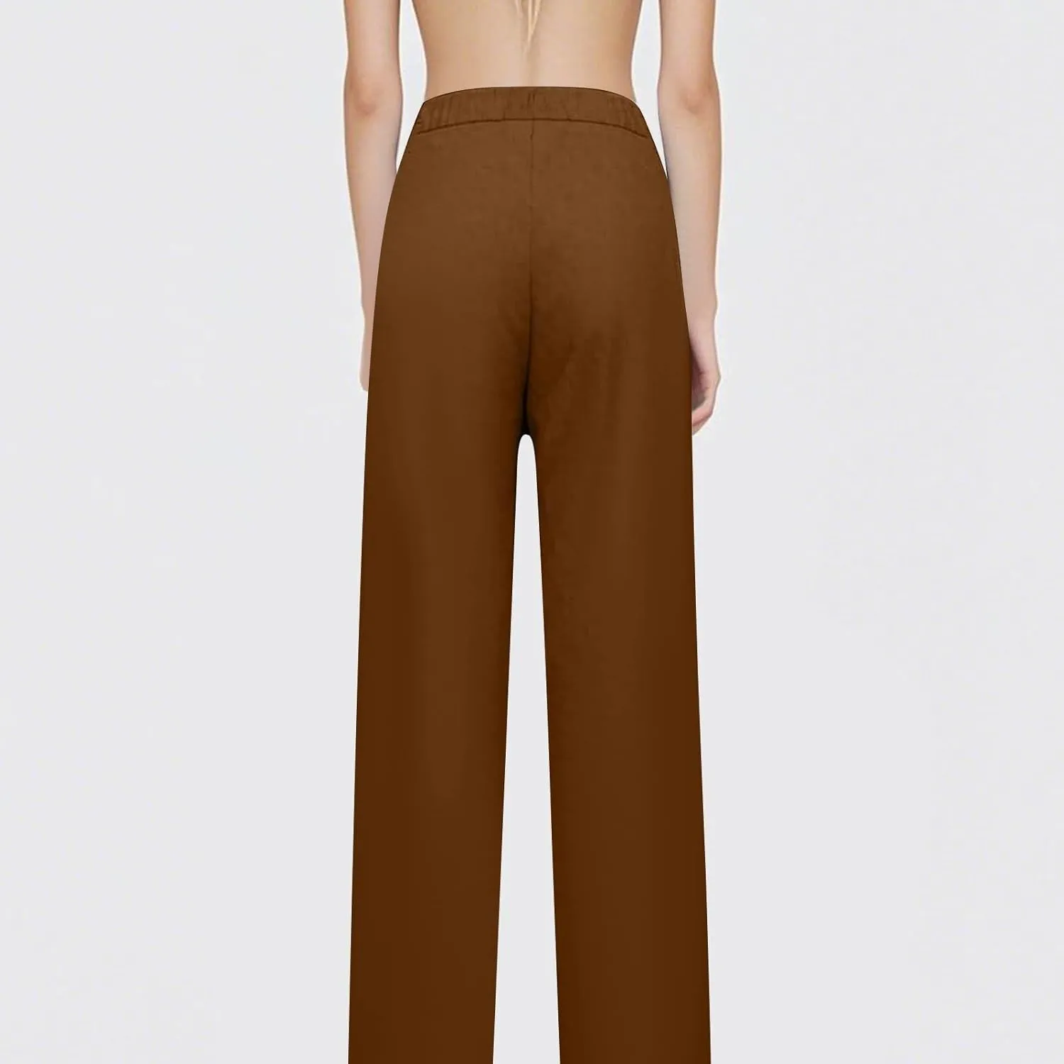 Womens Linen Harem Pants Hollow Elastic Waist Casual Beach Pants Summer Boho Baggy Wide Leg Trousers with Pockets