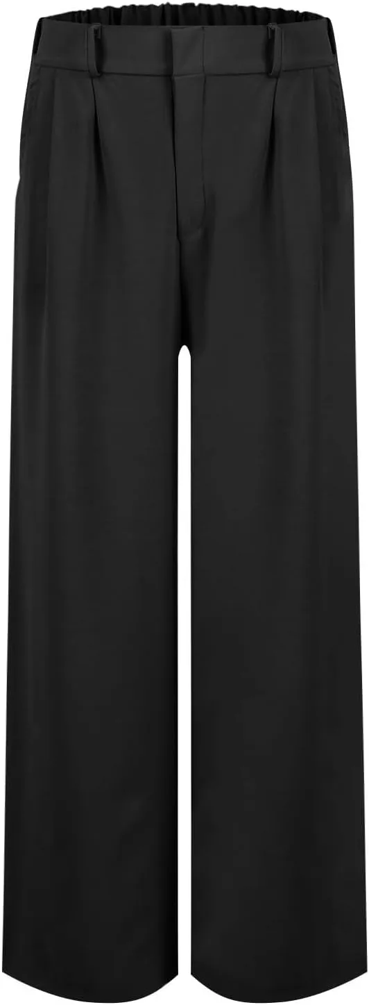 Women's Linen Pants Fashion Straight Leg High Waisted Dress Trousers Loose Casual Wide Leg Solid Color Vacation Pants