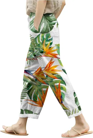 Women's Linen Pants Palazzo Baggy Pants Cotton Boho Casual Gauze Long Pant Wide Leg Lounge Trousers with Pockets