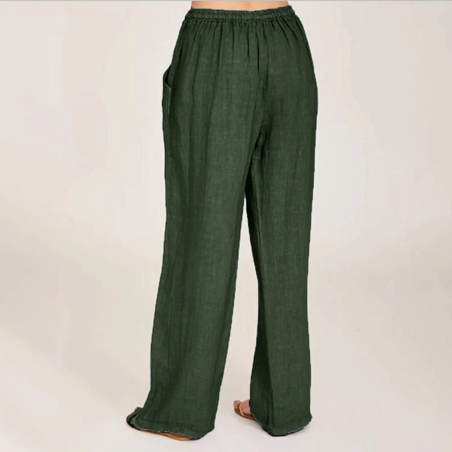 Womens Linen Pants Summer Wide Leg Pants Casual Loose Fit Drawstring High Waisted Palazzo Pants Trousers, Large