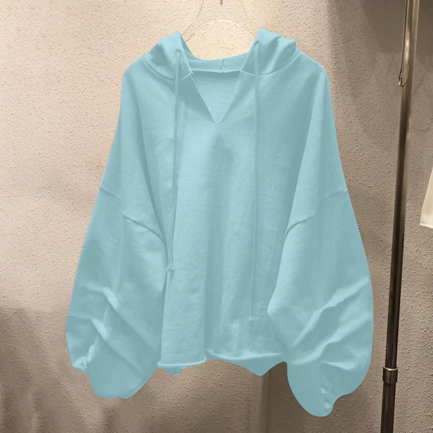 Women's Oversized Hoodies Lightweight Hooded Sweatshirt Puff Long Sleeve Blouse Ladies Drawstring Stylish Tshirts