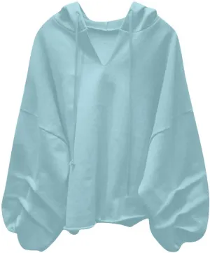 Women's Oversized Hoodies Lightweight Hooded Sweatshirt Puff Long Sleeve Blouse Ladies Drawstring Stylish Tshirts