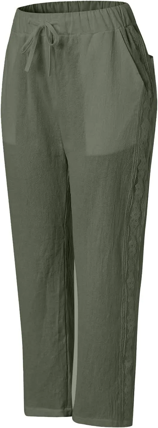 Women's Pants, Linen Straight Leg WomenS Casual Pants Peasant Drawstring Baggy Trousers