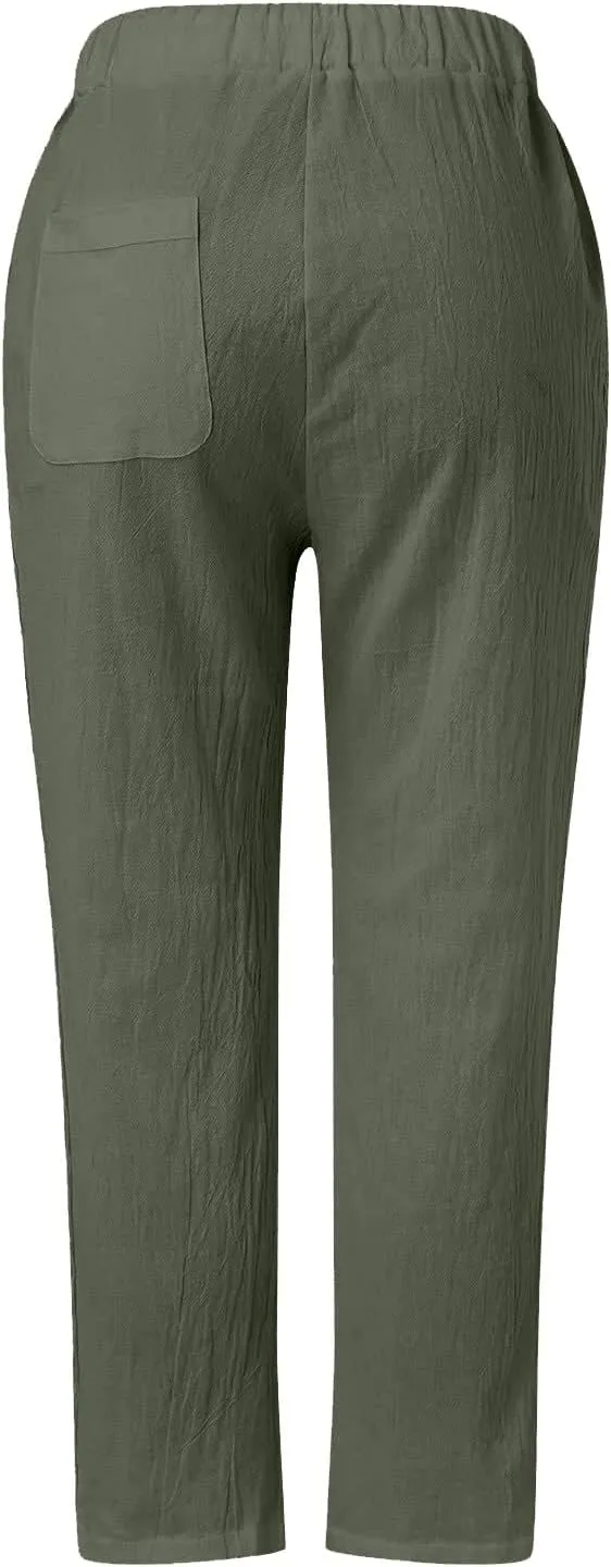 Women's Pants, Linen Straight Leg WomenS Casual Pants Peasant Drawstring Baggy Trousers