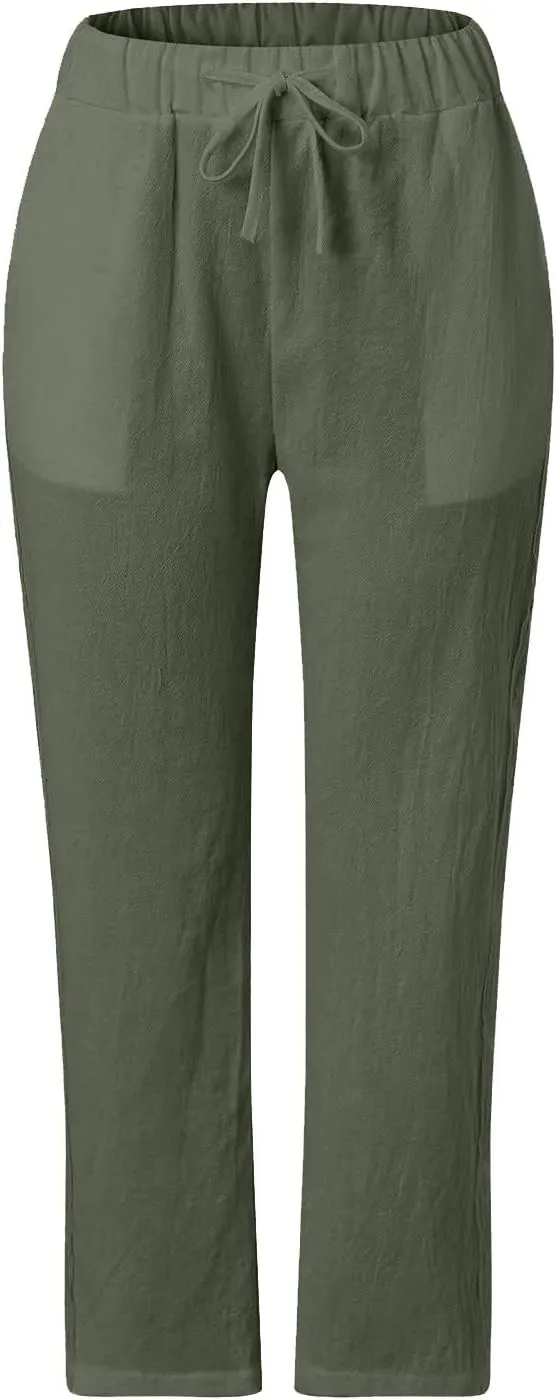 Women's Pants, Linen Straight Leg WomenS Casual Pants Peasant Drawstring Baggy Trousers