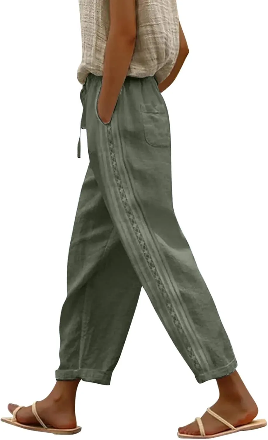 Women's Pants, Linen Straight Leg WomenS Casual Pants Peasant Drawstring Baggy Trousers