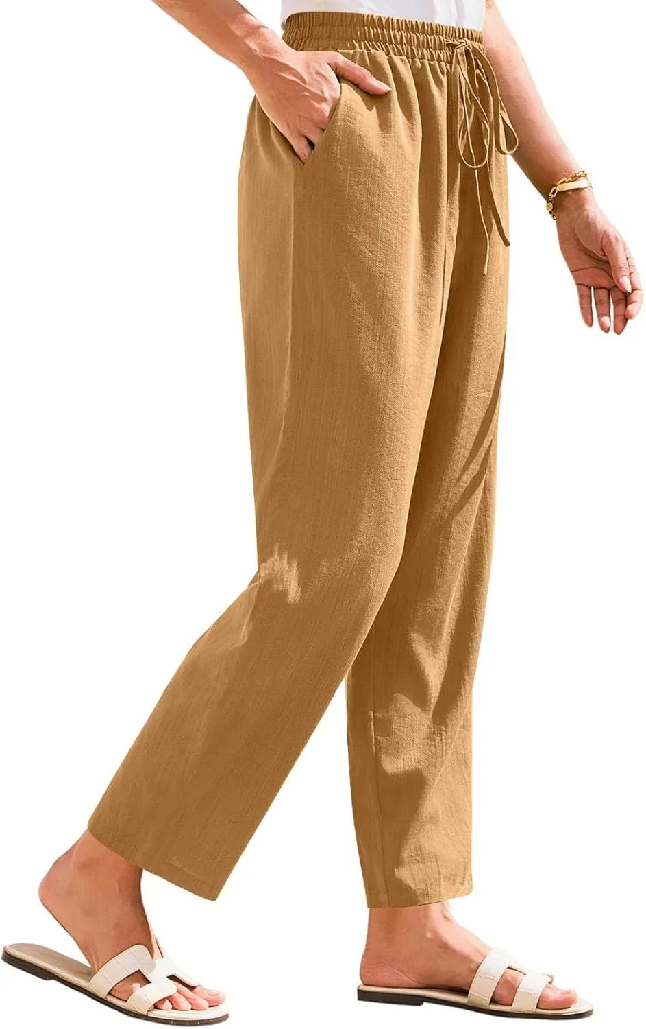 Womens Pants, Straight Leg Plaid Casual Pants Linen Peasant Teacher Trendy Lounge