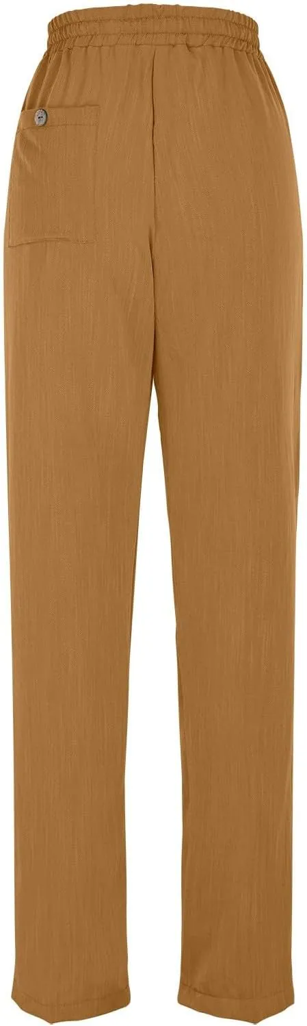 Womens Pants, Straight Leg Plaid Casual Pants Linen Peasant Teacher Trendy Lounge