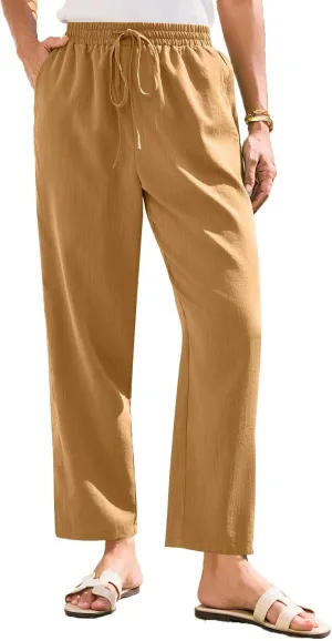 Womens Pants, Straight Leg Plaid Casual Pants Linen Peasant Teacher Trendy Lounge