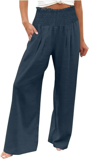 Women's Pants Summer High Waisted Wide Leg Trousers Loose Cotton Linen Palazzo Pant Casual Slacks Vacation Outfits