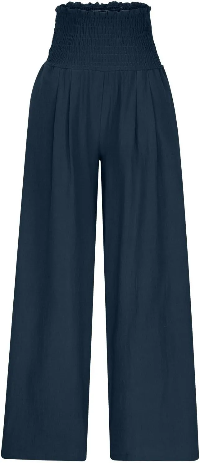 Women's Pants Summer High Waisted Wide Leg Trousers Loose Cotton Linen Palazzo Pant Casual Slacks Vacation Outfits