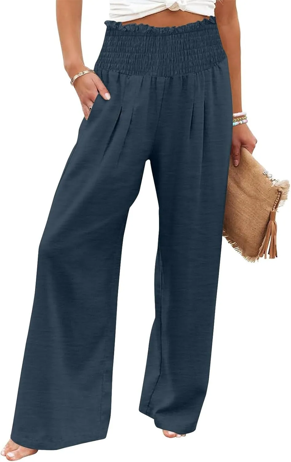 Women's Pants Summer High Waisted Wide Leg Trousers Loose Cotton Linen Palazzo Pant Casual Slacks Vacation Outfits