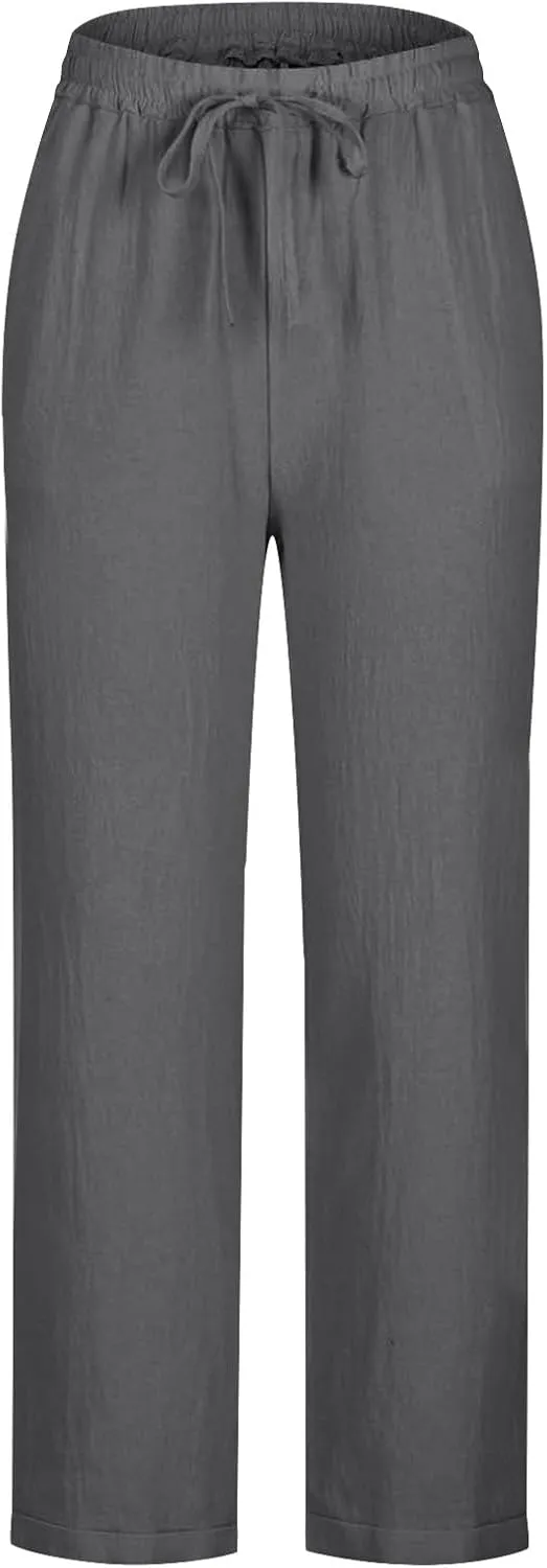 Women's Plus Size Linen Blend Pants Wide Straight Leg Trousers Comfy Casual Lounge Pants Women Lightweight Trousers