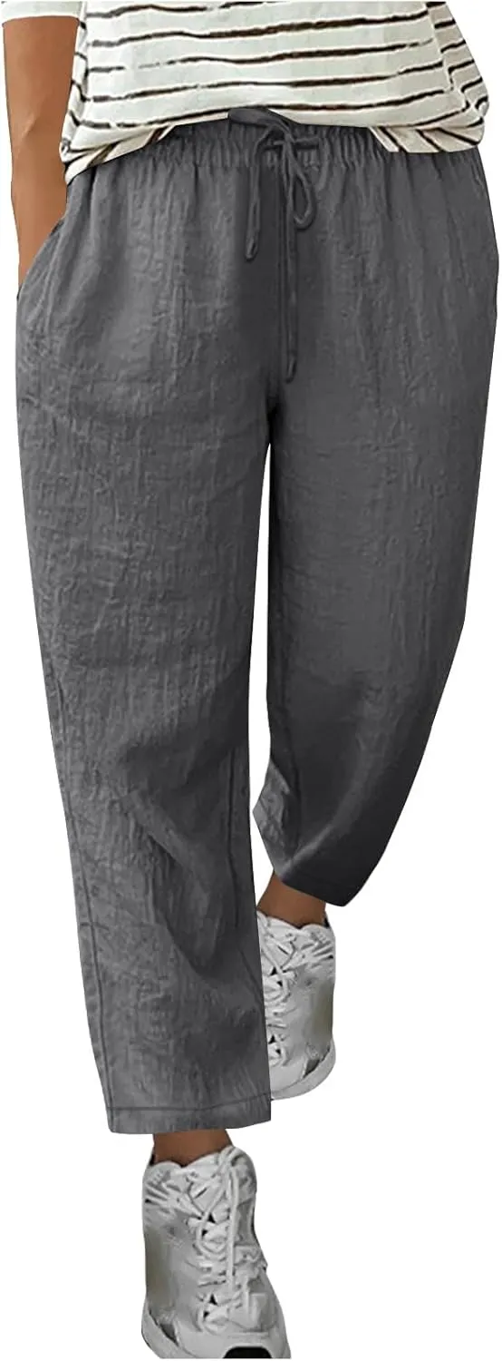 Women's Plus Size Linen Blend Pants Wide Straight Leg Trousers Comfy Casual Lounge Pants Women Lightweight Trousers