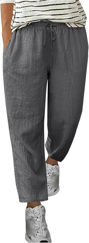 Women's Plus Size Linen Blend Pants Wide Straight Leg Trousers Comfy Casual Lounge Pants Women Lightweight Trousers