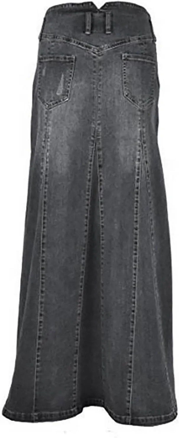 Women's Retro Exposure Button Fly Packaged Hip A Line Maxi Long Denim Skirt Skirts for Women Trendy