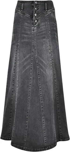 Women's Retro Exposure Button Fly Packaged Hip A Line Maxi Long Denim Skirt Skirts for Women Trendy