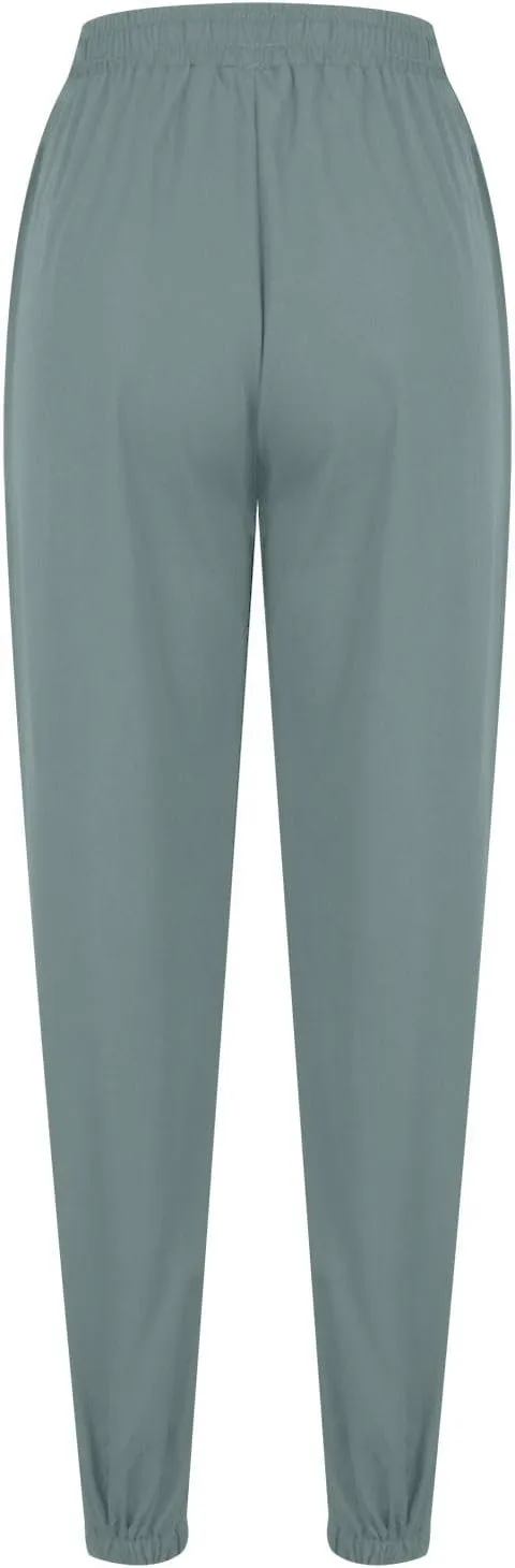Women's Solid Cotton Linen Long Pants - Drawstring Waist Tapered Straight Leg Casual Loose Fit Trousers 2025 Summer
