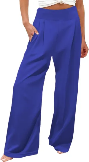 Women's Solid Cotton Linen Wide Leg Pants High Waisted Beach Comfy Casual Baggy Trousers Summer Lounge Straight Leg Pants