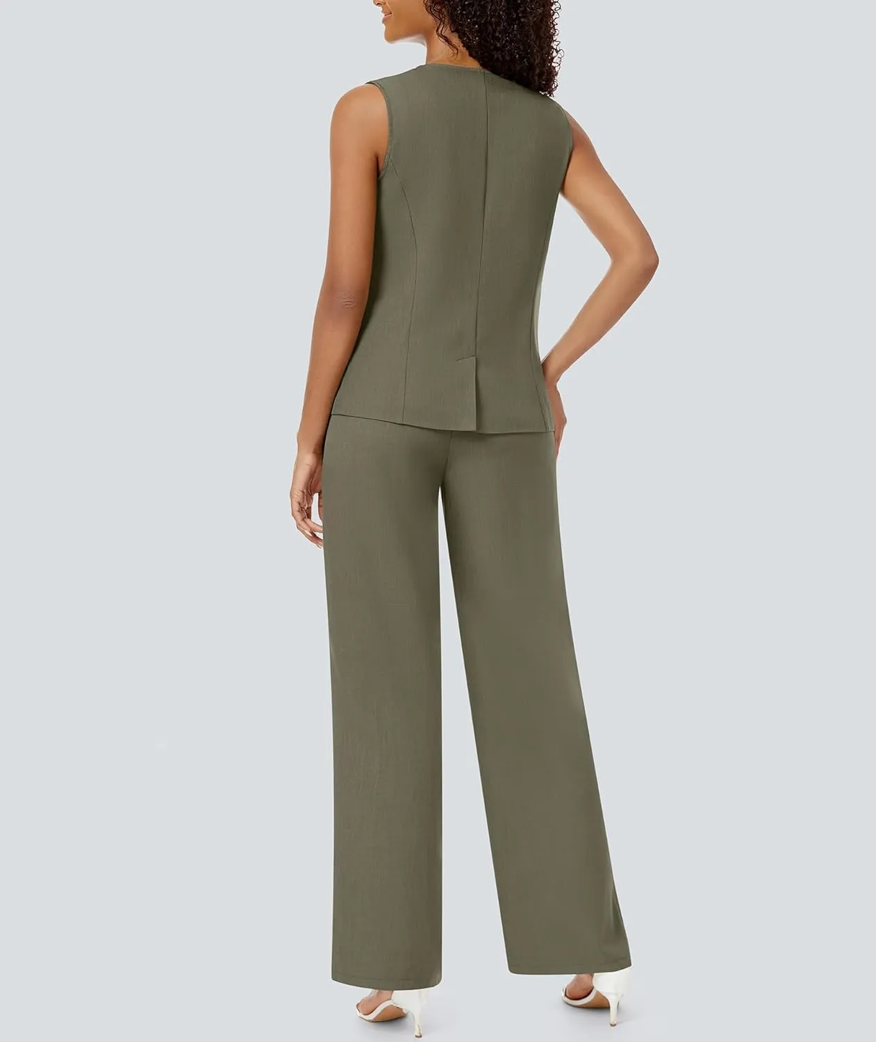 Women's Summer 2 Piece Blazer Outfits Sleeveless Crewneck Vest Wide Leg Pantsuit 2025 Dressy Casual Work Sets