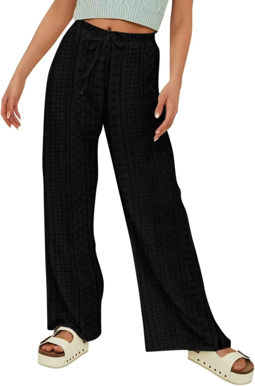 Women's Summer Cotton Linen Pants High Waist Wide Leg Loose Palazzo Pants Casual Beach Pants Trousers with Pockets