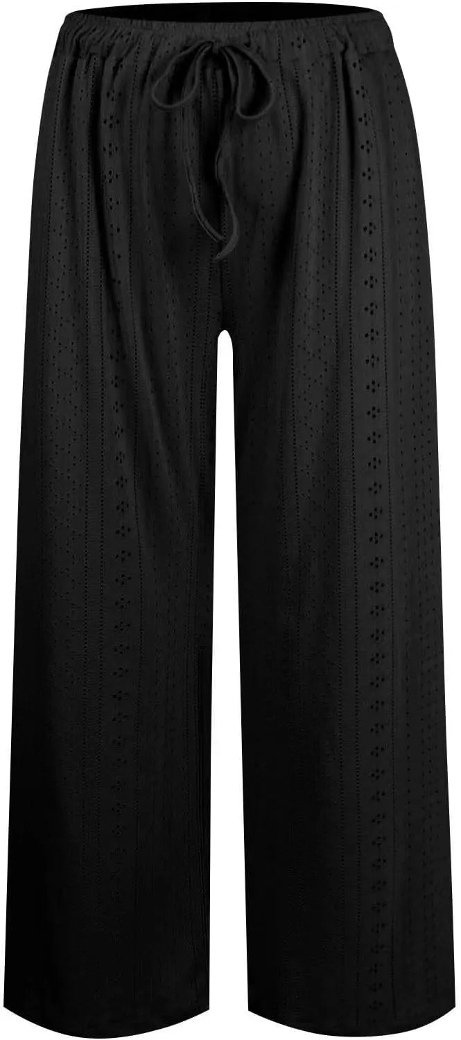 Women's Summer Cotton Linen Pants High Waist Wide Leg Loose Palazzo Pants Casual Beach Pants Trousers with Pockets
