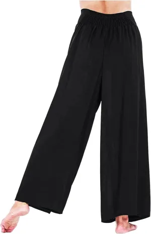 Womens Summer Pants Sexy High Slit Lightweight Flowy Beach Trousers Cotton Linen Tummy Control Dancing Palazzo