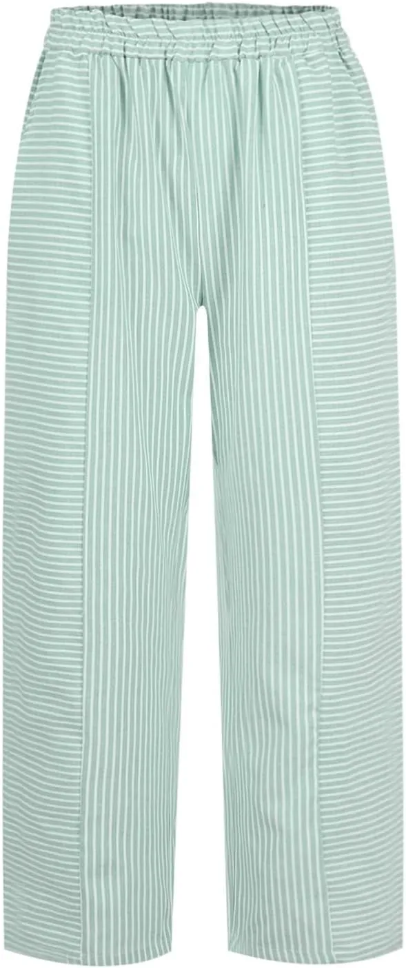 Womens Sweatpants, Peasant Pants Straight Leg Casual Linen Trendy Striped Side Loose