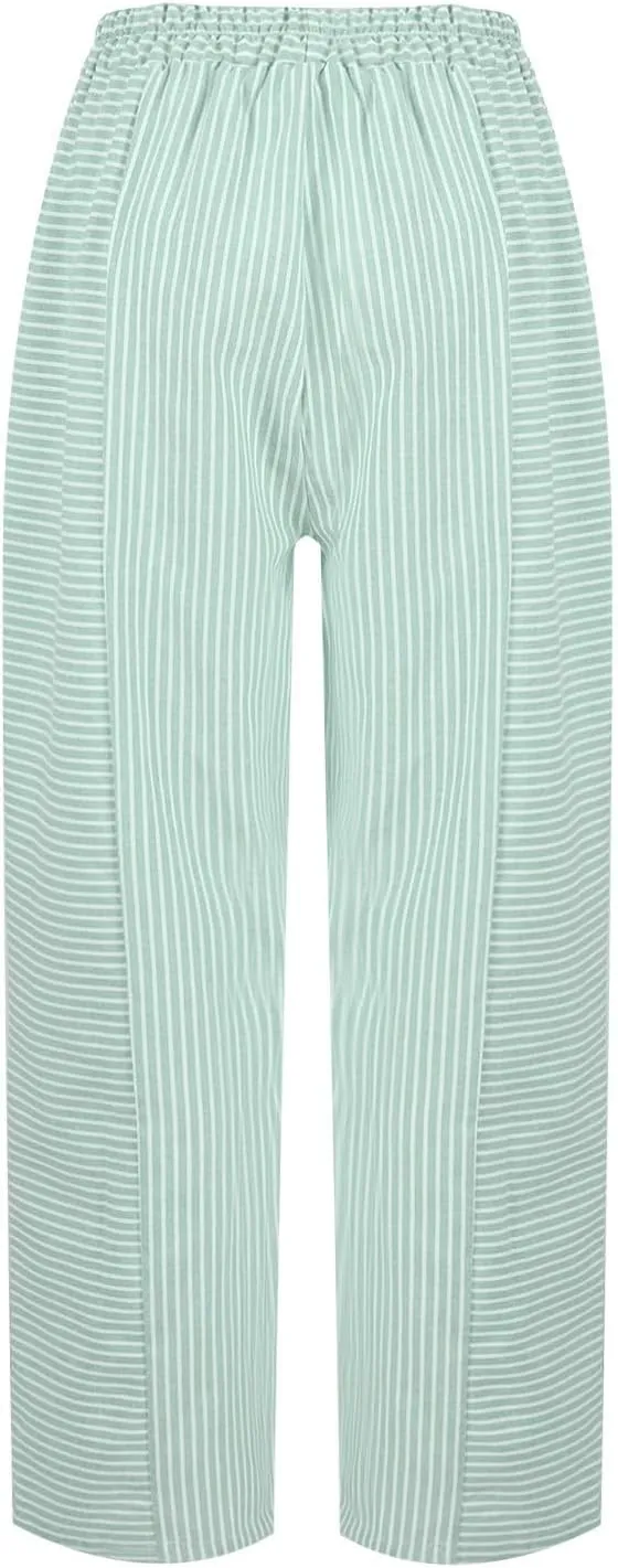 Womens Sweatpants, Peasant Pants Straight Leg Casual Linen Trendy Striped Side Loose