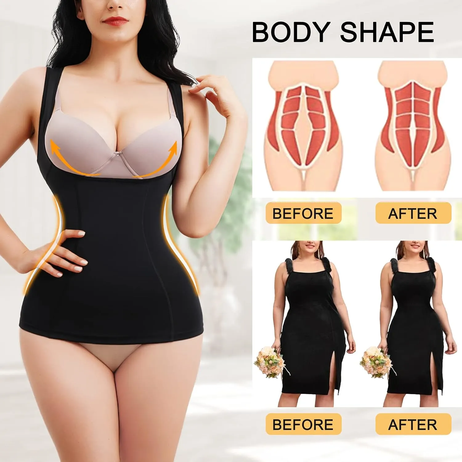 Women's Tummy Control Shapewear Tank Tops Underbust Body Shaper Slimming Compression Camisole Fajas Waist Trainer