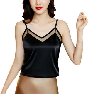 Women's V-Neck Slim Short Silk Tops Women Sleeveless Solid Color Backless Camisole