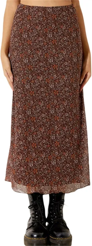 Women's Vintage Mesh Long Skirts Floral High Waisted Maxi Skirt Retro Spring Slim Fit Lettuce Trim Half Dress