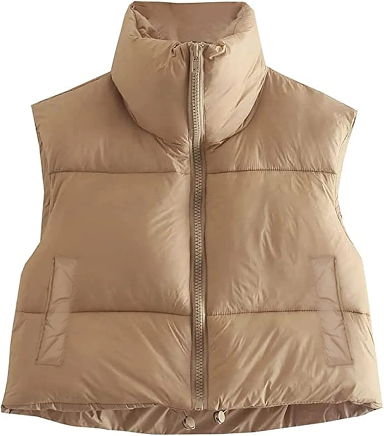 Women's Winter Cropped Vest Jacket Sleeveless Mock Neck Zipper Puffer Waistcoat Tops Cotton Padded Crop Gilet