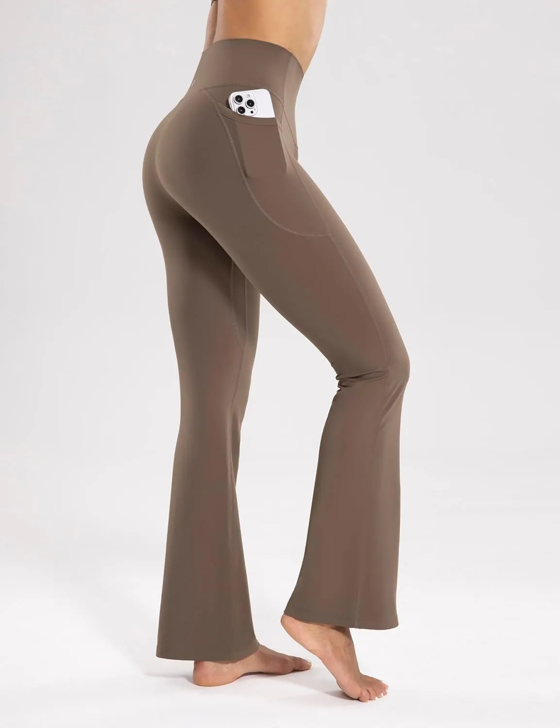 Women's Workout Flare Yoga Pants with Pockets High Waisted Bootcut Leggings Tummy Control 30''