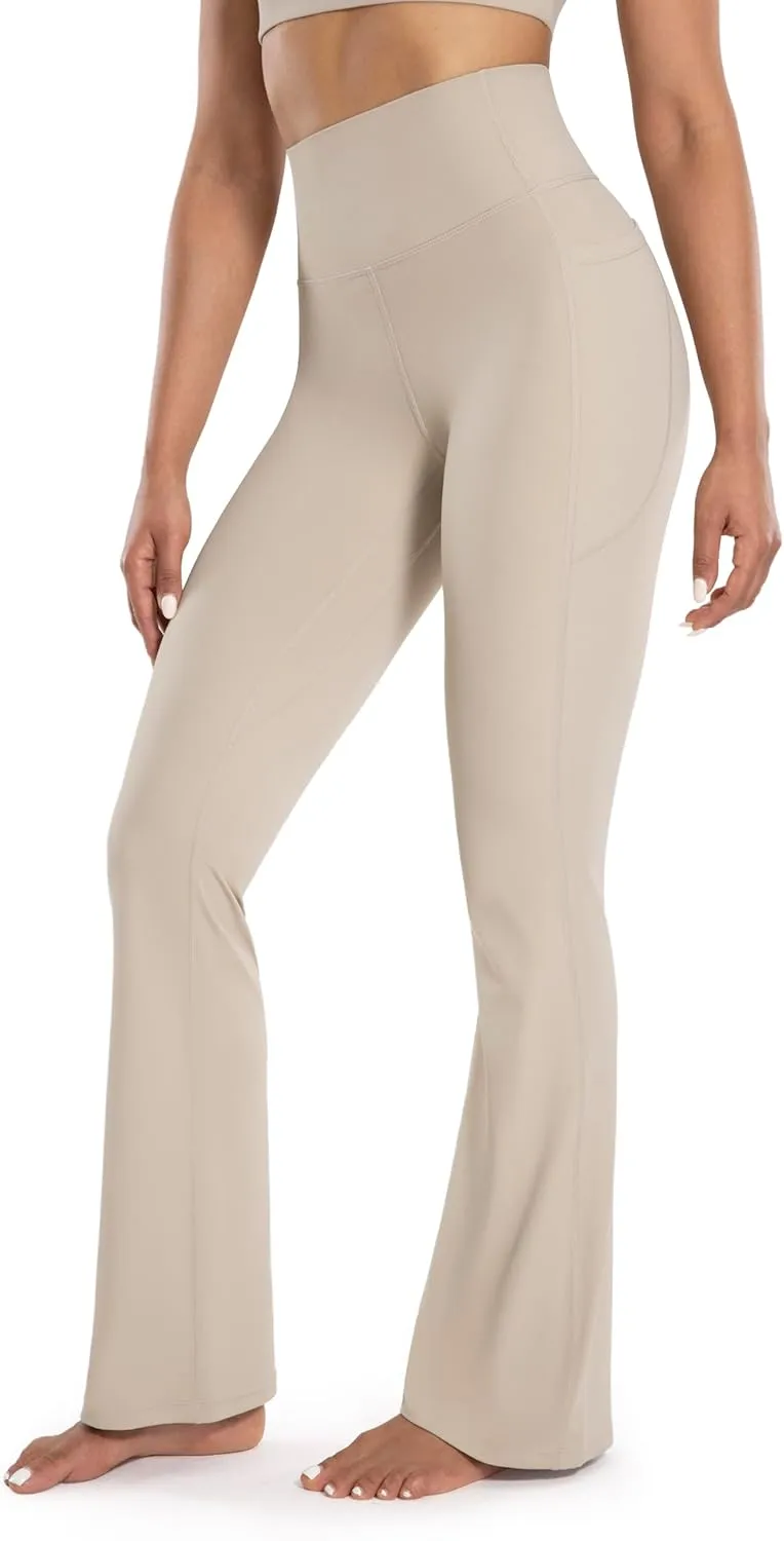 Women's Workout Flare Yoga Pants with Pockets High Waisted Bootcut Leggings Tummy Control 30''
