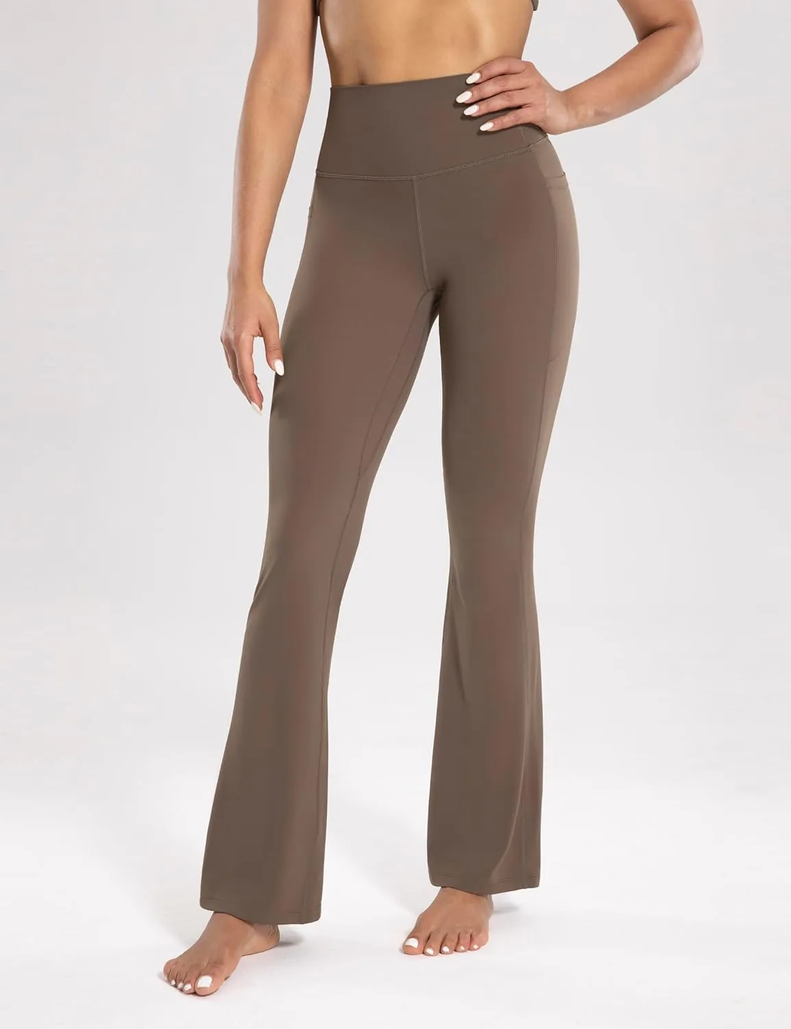 Women's Workout Flare Yoga Pants with Pockets High Waisted Bootcut Leggings Tummy Control 30''