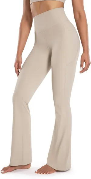 Women's Workout Flare Yoga Pants with Pockets High Waisted Bootcut Leggings Tummy Control 30''