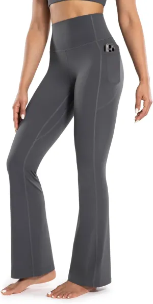 Women's Workout Flare Yoga Pants with Pockets High Waisted Bootcut Leggings Tummy Control 30''