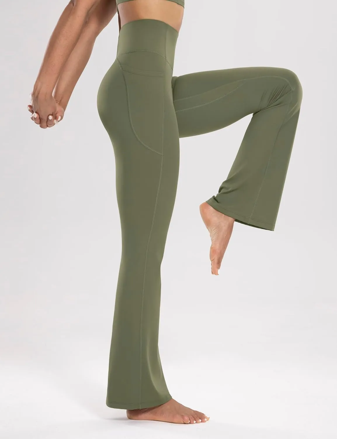 Women's Workout Flare Yoga Pants with Pockets High Waisted Bootcut Leggings Tummy Control 30''