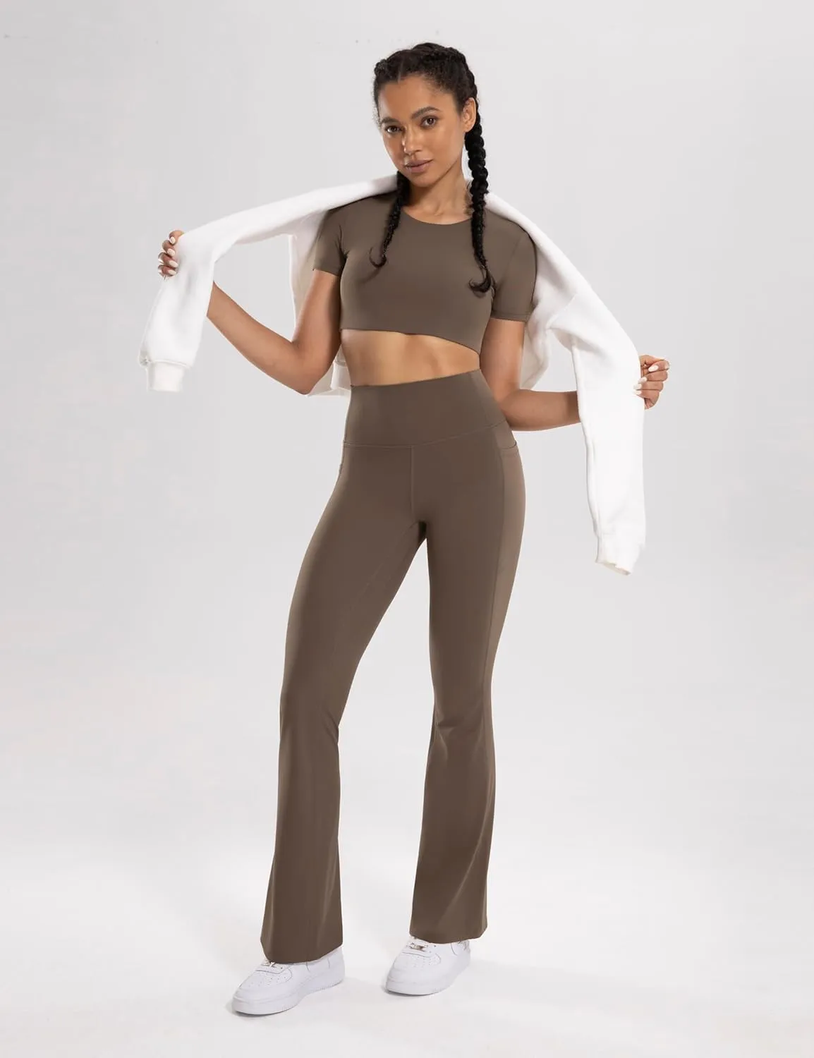 Women's Workout Flare Yoga Pants with Pockets High Waisted Bootcut Leggings Tummy Control 30''