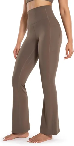 Women's Workout Flare Yoga Pants with Pockets High Waisted Bootcut Leggings Tummy Control 30''