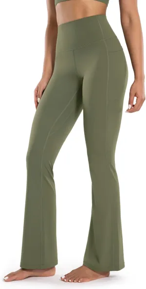Women's Workout Flare Yoga Pants with Pockets High Waisted Bootcut Leggings Tummy Control 30''